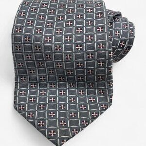 Jones New York Silk Tie Geometric Gray Silver Red Formal Business Dress